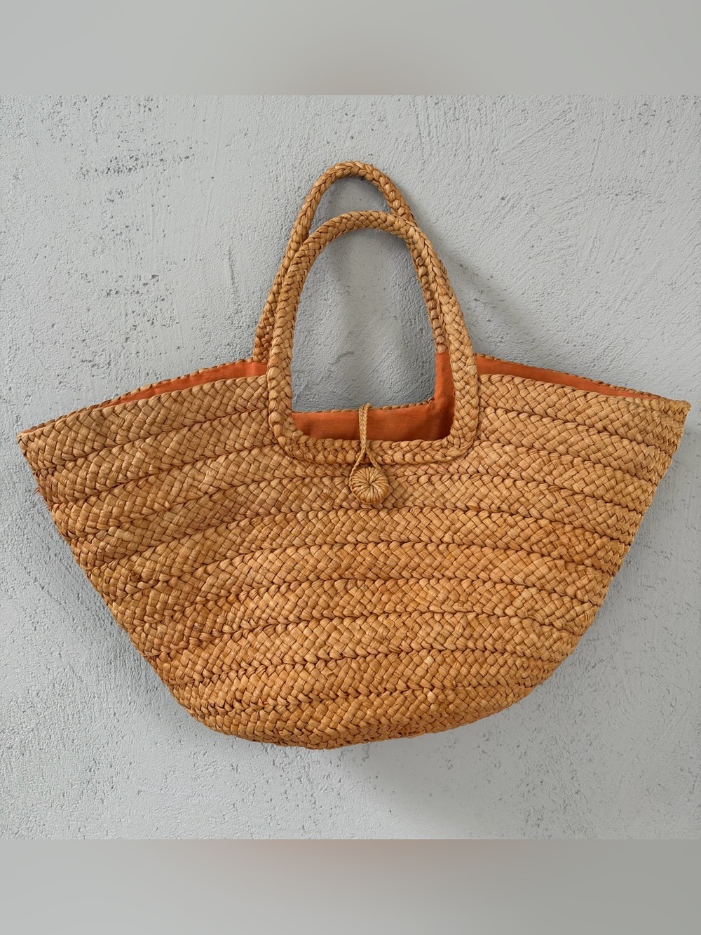 San Diego Hat Co Handwoven Straw Tote Bag with Orange lining